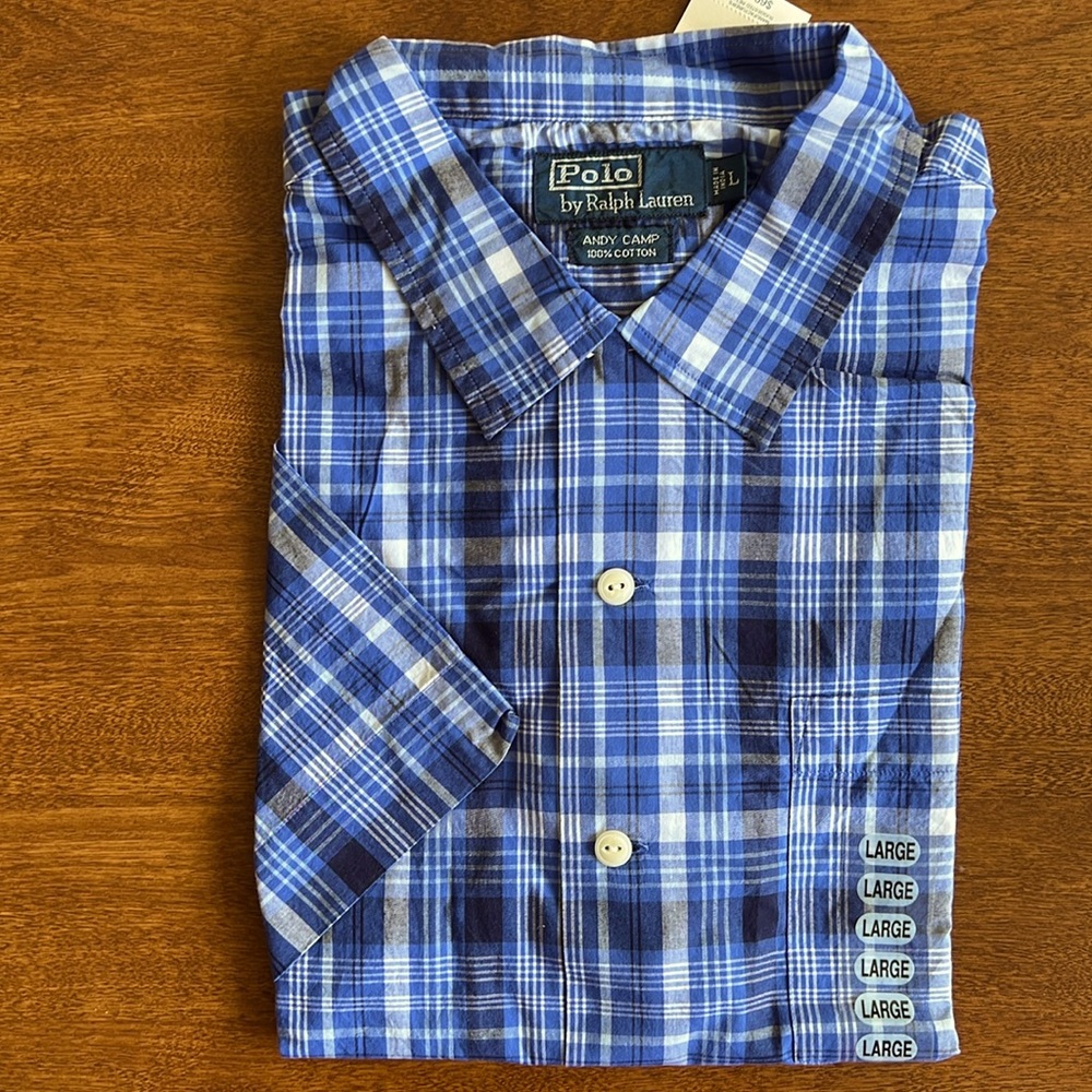 Polo by Ralph Lauren Andy Camp 100% Cotton short sleeve button down shirt, Large